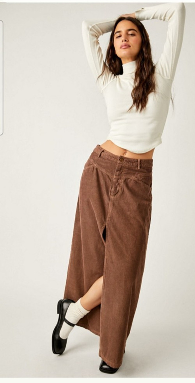 Blu Pepper Come as You Are Corduroy Maxi Skirt 100% Cotton Khaki NWT size Large